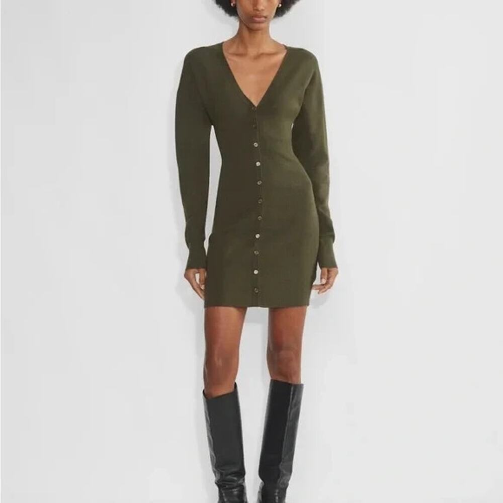 Wilfred Knit Cardigan Sweater Mini Dress Small Orla Olive Green Aritzia NWOT